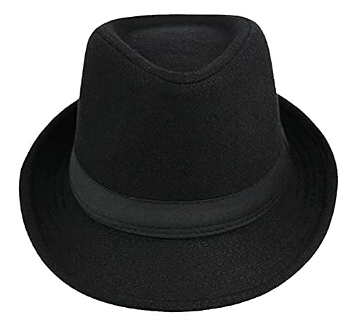 Kids-Boys Fedoras Caps Short-Brim Frdoras-Trilby-Hat Classic 20s Felt Gangster-Manhattan-Hat for 4-8 Years Old S-M - color: Black2