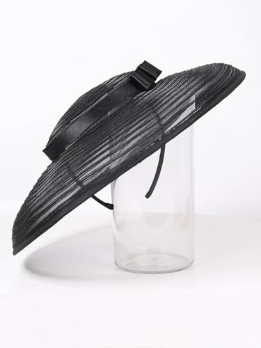 Black Formal Church Hat Headbands for Women Wide Brim Fascinators With Bow