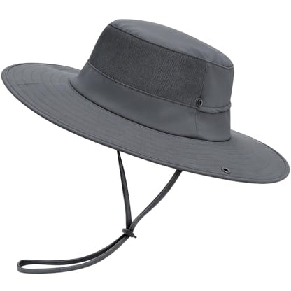 Cooling Sun Bucket Hat, UPF 50+ Wide Brim Boonie Hat with Ponytail Hole - color: 01 Dark Grey