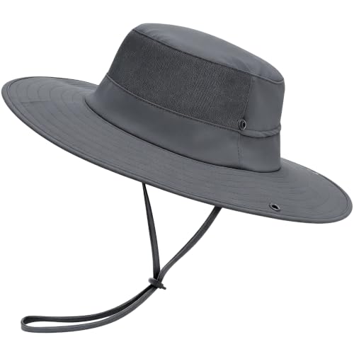 Cooling Sun Bucket Hat, UPF 50+ Wide Brim Boonie Hat with Ponytail Hole - color: 01 Dark Grey