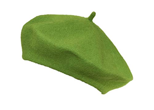 French Style Lightweight Casual Classic Beanie Solid Color Wool Beret - color: Lime Green
