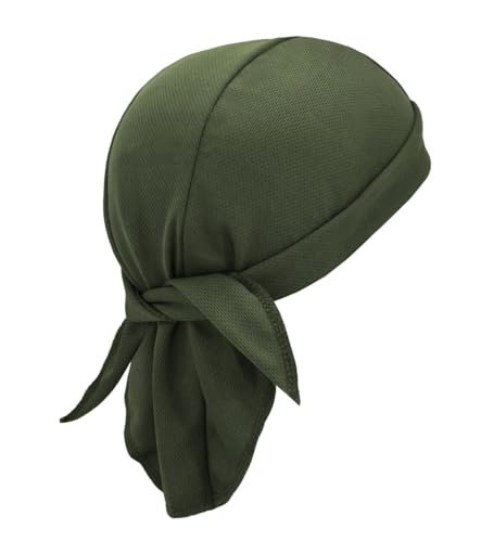 Sweat Wicking Do Rags Skull Caps, Cooling Hip Hop Hat, Beanie Durag Motorcycle Head Wrap Doo Rag Liner for Men Women - color: Olive Green