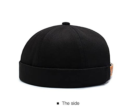 Gogobear Mens Brimless Docker Beanie Adjustable Rolled Cuff Sailor Cap - color: Khaki