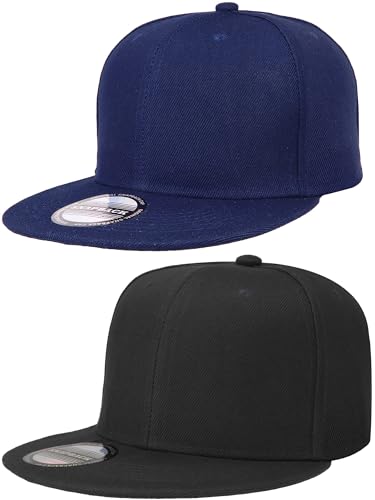 Falari Classic Snapback Hat, 2-Pack, Flat Bill, Adjustable Size, Hip Hop Style - color: Black & Navy
