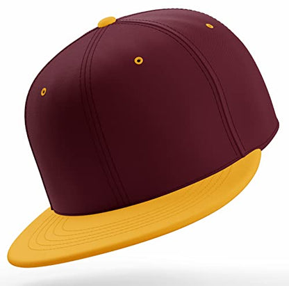 Daxton Classic Blank Snapback Flat Bill Visor Hat Cap One Size Adjustable Back - color: Burgundy Gold