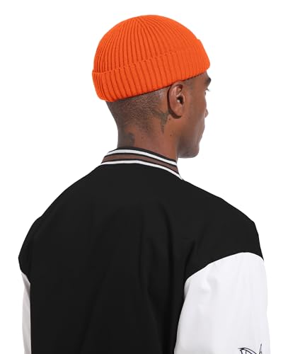 Short Fisherman Beanie for Men Women Wool Fleece Lined Winter Hat - color: 1pcs-orange