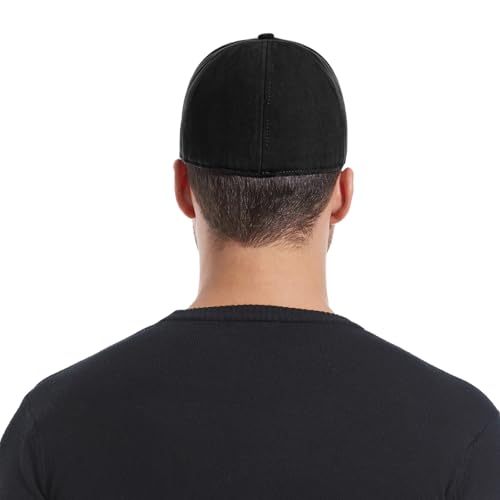 Men's Fitted Cap Winter Fleece Warm Full Closed Baseball Caps Curved Brim Blank Elastic Closed Back Hat K277N - color: Black, size: 7-7 1/4