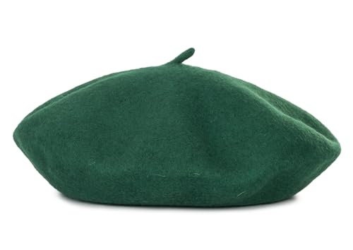 Women Wool Beret Hat, Classic French Artist Hat, Winter Warm Hat for Ladies - color: Dark Green