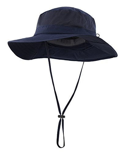 Home Prefer Outdoor UPF50+ Mesh Sun Hat Wide Brim Fishing Hat with Neck Flap Sun Hat for Men Women - color: Navy Blue