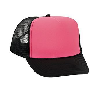 OTTO Neon Polyester Foam Front 5 Panel High Crown Mesh Back Trucker Hat - color: Blk/N.pnk/Blk