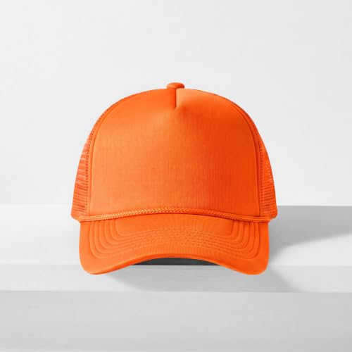CHOK.LIDS Blank Foam Trucker Hat, Retro Mesh Rope Snapback Cap, Men Women - color: Curved Brim (Neon Orange)