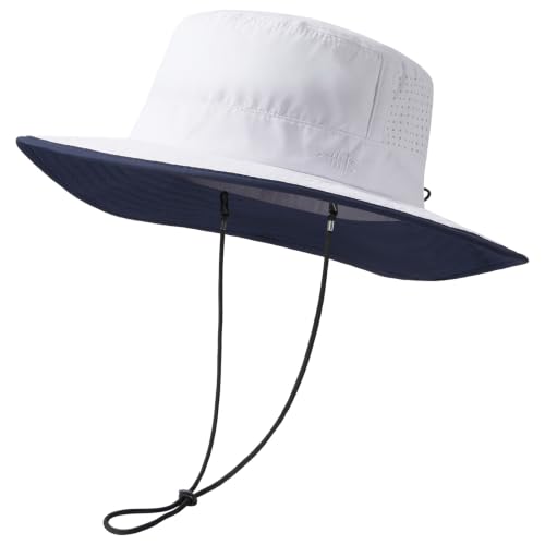BASSDASH UPF 50+ Water-Resistant Fishing Bucket Hat with Laser Perforated Mesh Adjustable for Men Women Outdoor Hiking - color: White