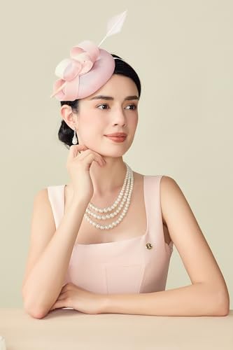 BABEYOND Fascinators Hats for Women Pillbox Feather Derby Tea Party Hat - color: Light Pink