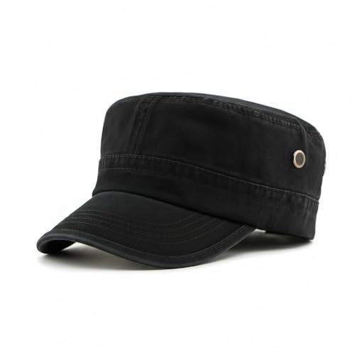 Army Cadet Cap for Men Women Military Flat Top Cap Adjustable Cotton Basic Baseball Cap - color: Black