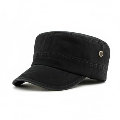 Army Cadet Cap for Men Women Military Flat Top Cap Adjustable Cotton Basic Baseball Cap - color: Black