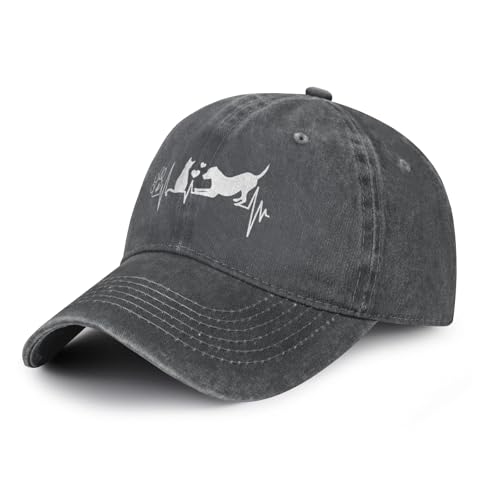Women's Dog Love Cat Paw Heartbeat Baseball Cap for Men Women, Adjustable Vintage Distressed Washed Dad Hat - color: Deep Heather