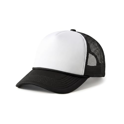 CHOK.LIDS Blank Foam Trucker Hat, Retro Mesh Rope Snapback Cap, Men Women - color: Curved Brim (White/Black)