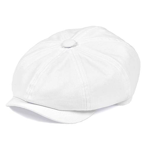 BOTVELA Men's Newsboy Flat Cap 100% Cotton Cabbie Hat - color: White, size: 7 1/8