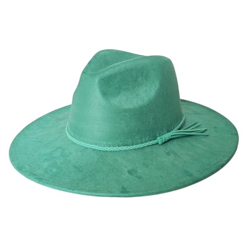 Fedora Hat for Men Women, Wide Brim Felt Panama Cap - color: Green