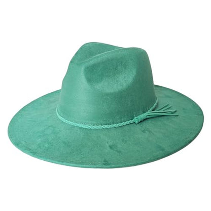 Fedora Hat for Men Women, Wide Brim Felt Panama Cap - color: Green