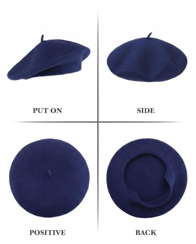 Wool French Beret Hats for Women Classic Winter Beanie Cap - color: Navy Blue