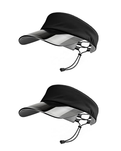 Transparent Sun Visor Hat for Women Men - UPF 50+ Clear Brim Adjustable Drawstring for Golf Tennis Pickleball - color: Black + Black