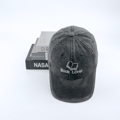 Embroidered Book Lover Baseball Cap for Men Women, Funny Washed Cotton Classic Dad Hat, Reading Lover Gift Idea - color: Book Lover, Black