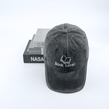 Embroidered Book Lover Baseball Cap for Men Women, Funny Washed Cotton Classic Dad Hat, Reading Lover Gift Idea - color: Book Lover, Black