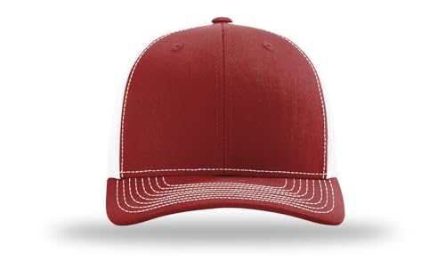 Richardson 112 Trucker Hat - Premium Blank Baseball Cap, Adjustable Snapback Hat - Structured Six Panel Richardson Blank Hats - color: Cardinal/White