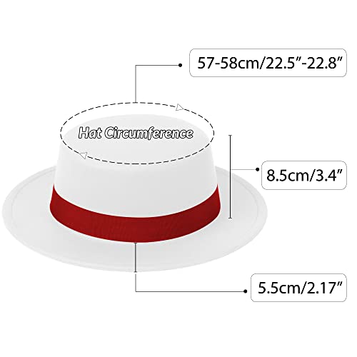 Classic Fedora Hat Two Tone Flat Top Hat with Band Wide Brim Pork Pie Hat Adjustable Patchwork Colors Panama Hat - color: White-red|red Band