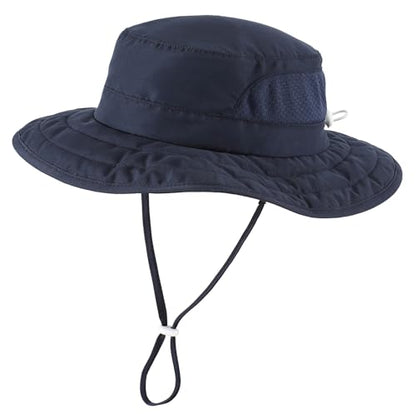 Connectyle Kids Foldable Wide Brim Sun Hat UPF 50+ Sun Protection Bucket Hats Breathable Summer Beach Hat for Boys Girls - color: Navy Blue, size: Medium