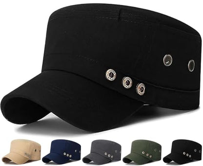 Initlove Cadet Army Cap Military Unisex Flat Top Hat for Men Women - color: 3 Button Black
