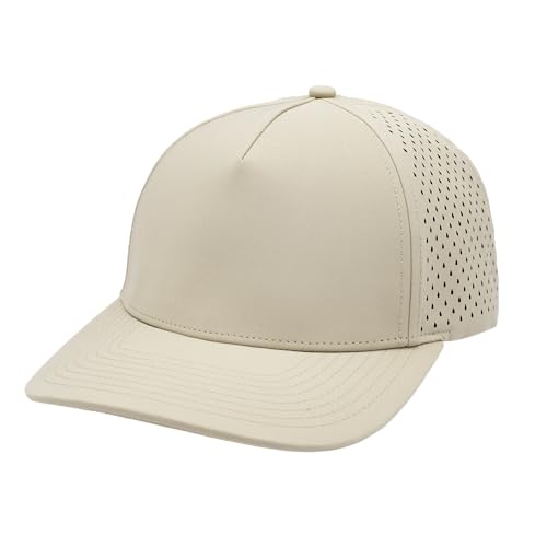 Gilbert Performance 5‑Panel Snapback Hat – Adjustable Flat Bill Cap, Breathable Mesh, Water‑Repellent Fabric, Unisex - color: Tan