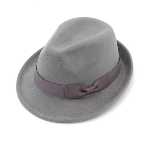 Fedora Hats for Men Women 1920s Short Brim Felt Trilby Hat - color: Light Grey