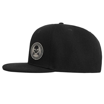 Flat Brim Hats for Men - Gothic Style Skull Hat Leather Pattern - Hip-Hop Snapback Hat Skeleton Hats for Men - color: 03.skeleton-2-blackgrey