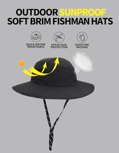 UPF50+ Bucket Hat, Wide Brim Sun Cap - color: Black