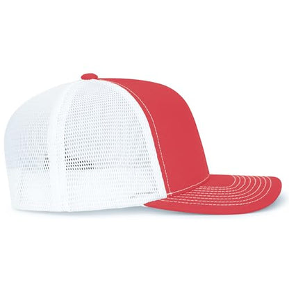Pacific Headwear Contrast Stitch Trucker Pacflex Snapback Cap - color: Red/White/Red
