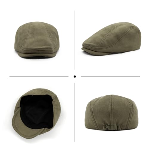 YAMEIZE Retro Suede Newsboy Hats for Men Women Beret Ivy Flat Cap Adjustable Winter Caps Trendy - color: Army Green