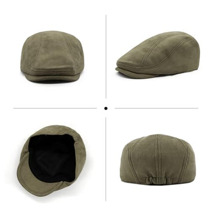 YAMEIZE Retro Suede Newsboy Hats for Men Women Beret Ivy Flat Cap Adjustable Winter Caps Trendy - color: Army Green