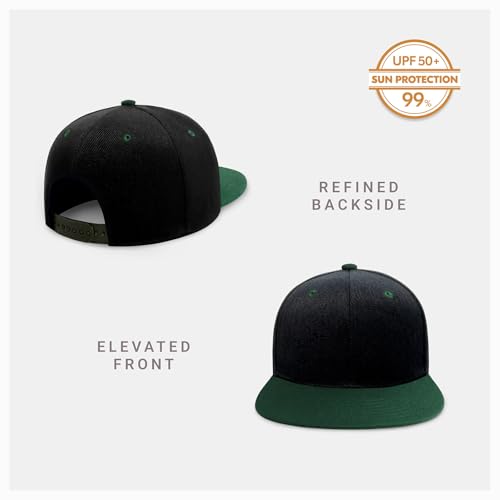 CHOK.LIDS Classic Snapback Flat Bill Hat Blank Adjustable Baseball Cap - color: Black/Hunter Green
