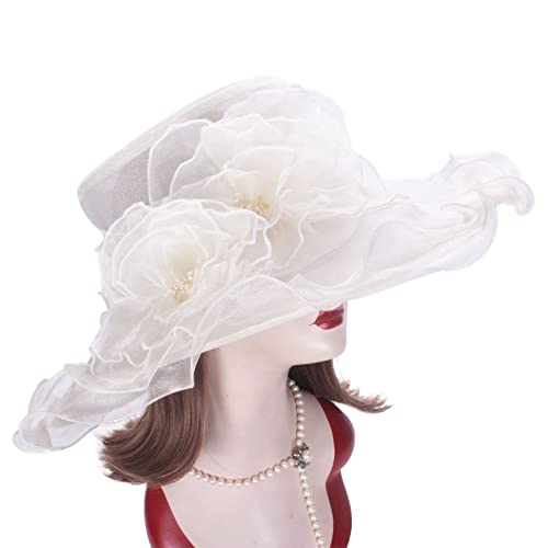 Lawliet Womens Dressy Wide Brim Church Wedding Occasion Sun Hat A613 - color: Ivory