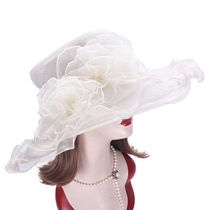 Lawliet Womens Dressy Wide Brim Church Wedding Occasion Sun Hat A613 - color: Ivory