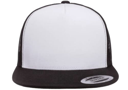 Yupoong 5-Panel YP Classic Trucker Cap | High Profile Flat Visor Snapback - color: Black/White/Black