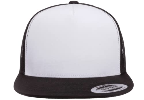 Yupoong 5-Panel YP Classic Trucker Cap | High Profile Flat Visor Snapback - color: Black/White/Black