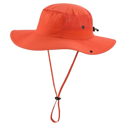 Home Prefer UPF50+ Mens Sun Hat Wide Brim Womens UV Protection Beach Bucket Hat for Fishing Hiking Snap Up Cowboy Hat - color: Orange