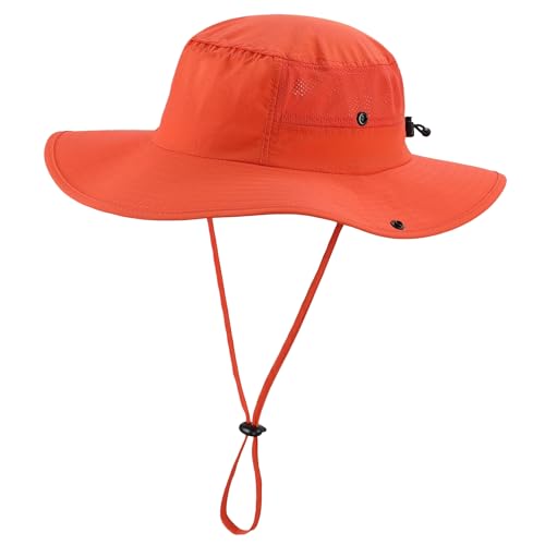 Home Prefer UPF50+ Mens Sun Hat Wide Brim Womens UV Protection Beach Bucket Hat for Fishing Hiking Snap Up Cowboy Hat - color: Orange