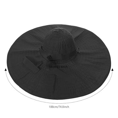 Women's Super Wide Brim Sun Hat - Extra Large Floppy Beach Bucket Hat, Foldable Summer Sun Protection Outdoor Travel Cap - color: Black