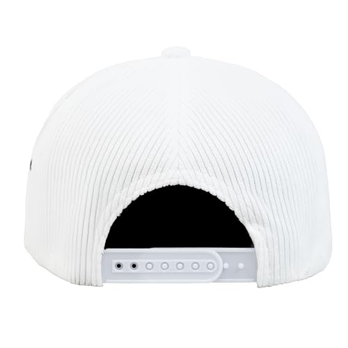 7 Panel Corduroy Cap – Structured Cotton Snapback Flat Bill Adjustable Unisex Streetwear Hat - color: White