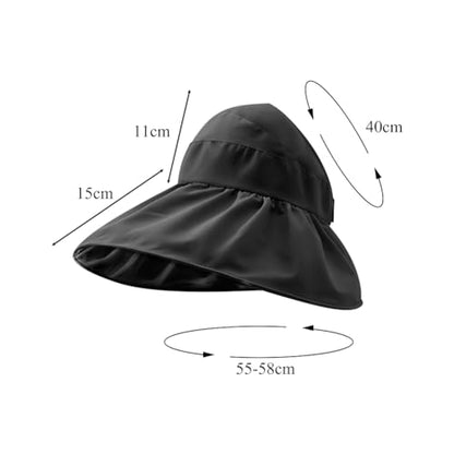 Sun Visor Hat for Women UPF 50+ Wide Brim Packable Ponytail Hat Shapeable UV Protection Shell Hat Roll-up Foldable Sun Hat - color: Black