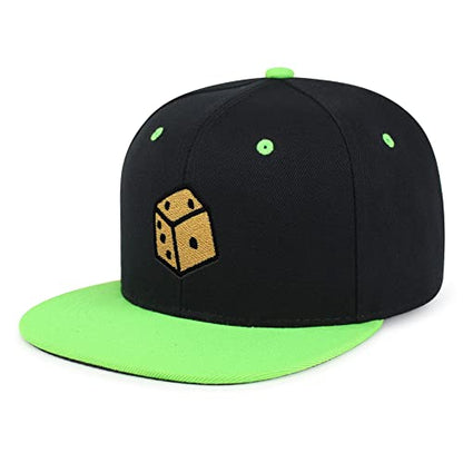 Dice Hip-Hop Snapback Hat Embroidered Baseball Cap Cute Board Game - color: 20. Black/Neon Green